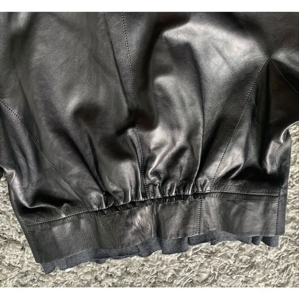 NEW NWT NINA RICCI Black Lamb Leather Zip Ruffle Crop Coat Jacket sz 42 M $3990 - Picture 13 of 13